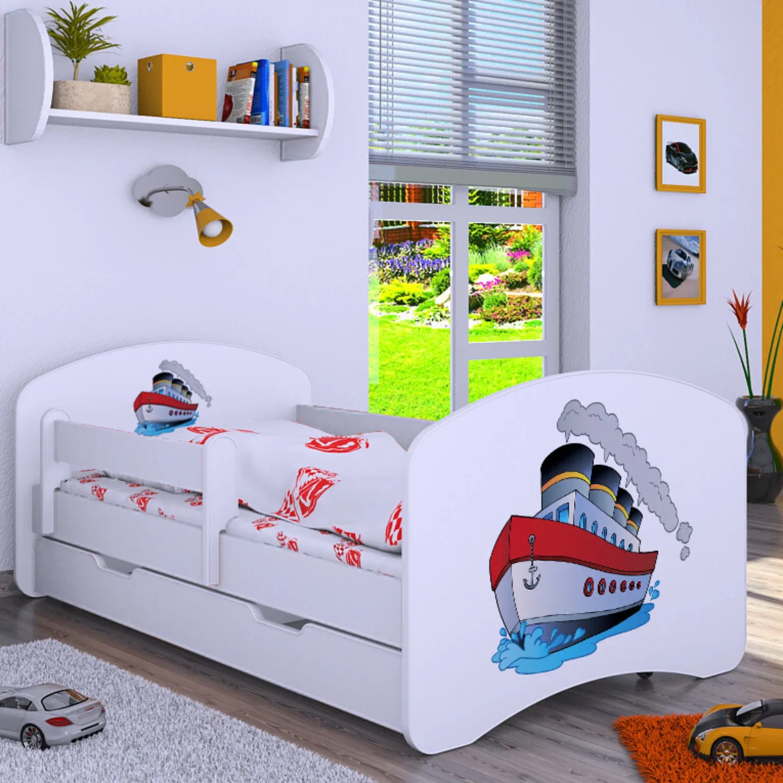 Drveni dječji krevet Happy brod s ladicom – 140*70 - cover