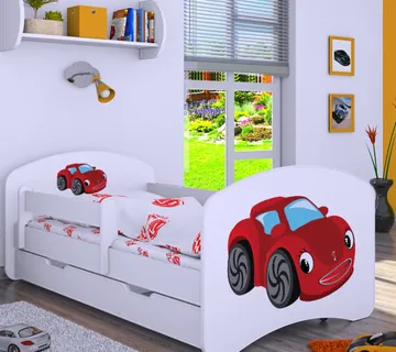 Drveni dječji krevet Happy autić s ladicom – 180×90 - cover