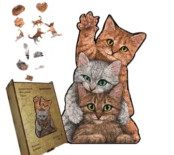 Drvene puzzle u drvenoj kutiji mace - cover