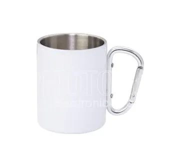 Metalna šalica, bijela sa srebrnim karabinerom - cover
