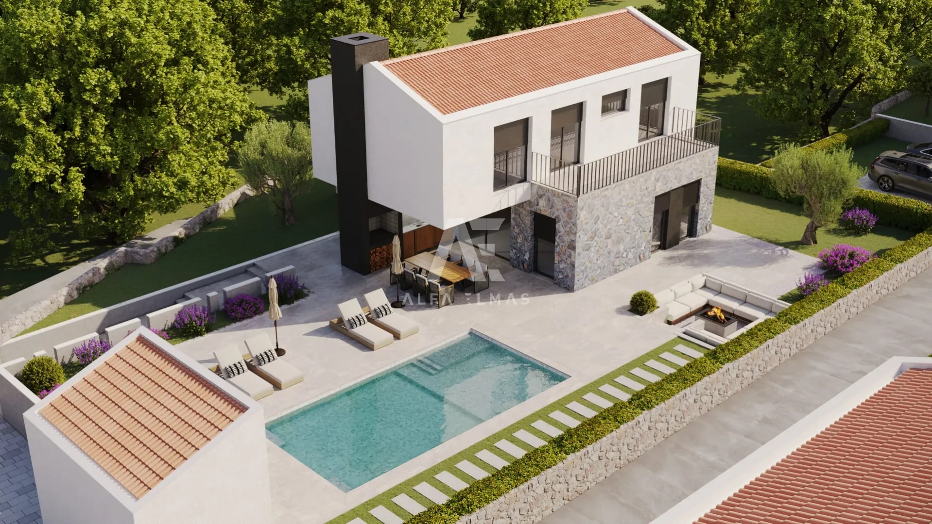 Malinska, okolica,novogradnja, luksuzna kamena vila s bazenom!! ID 471 - cover