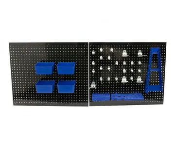 Perforirani metalni panel sa kutijama i nosačima. 32 komada - Prelog