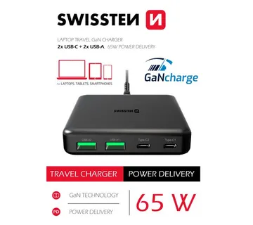SWISSTEN punjač GaN 2x USB-C + 2x USB-A, 45W PowerDelivery, crni - 03030071 - Strmec, Sveta Nedelja