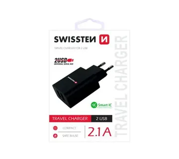 SWISSTEN punjač za AC220, 2xUSB, 2.1A, SMART IC, crni + LIGHTNING MFI kabel - Strmec, Sveta Nedelja
