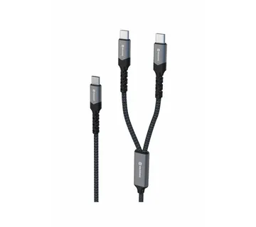 SWISSTEN kabel 2u1 USB-C/2x USB-C, 100W, 50w+50w, 1,5m tekstilni crni - 03050103 - Strmec, Sveta Nedelja