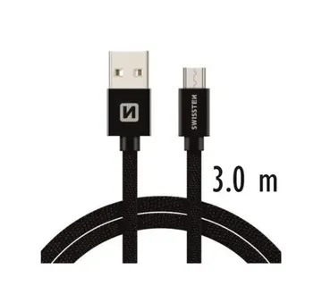 SWISSTEN kabel USB/microUSB, platneni, 3A, 3m, crni - Strmec, Sveta Nedelja