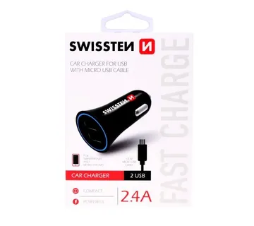 SWISSTEN punjač za auto, 2xUSB, 2.4A, crni + kabel za punjenje USB - microUSB - 03110006 - Strmec, Sveta Nedelja