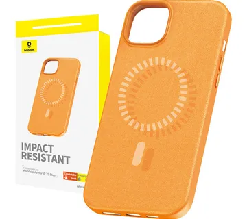 Magnetic Phone Case for iPhone 15 Plus Baseus Fauxther Series (Orange) - Strmec, Sveta Nedelja