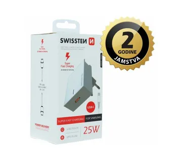 SWISSTEN punjač za AC220, Super Fast za Samsung, 25W, kabel USB-C/USB-C, bijeli - Strmec, Sveta Nedelja