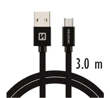 SWISSTEN kabel USB/microUSB, platneni, 3A, 3m, crni - 03080049 - Strmec, Sveta Nedelja