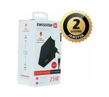SWISSTEN punjač za AC220, Super Fast za Samsung, 25W, kabel USB-C/USB-C, crni - Strmec, Sveta Nedelja