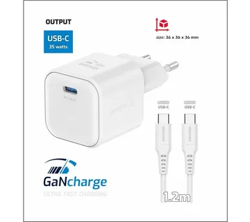 SWISSTEN punjač za AC220, GaN, 1xUSB-C, 35W, 3A, bijeli + USB-C kabel - 03100054 - Strmec, Sveta Nedelja