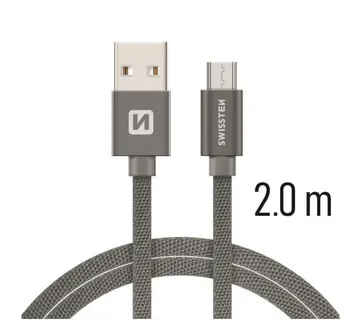 SWISSTEN kabel USB/microUSB, platneni, 3A, 2m, sivi - 03080046 - Strmec, Sveta Nedelja