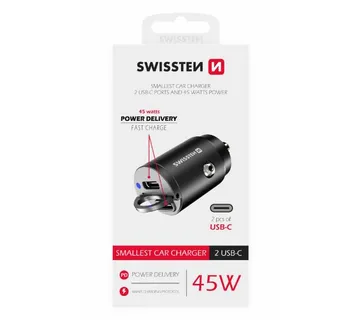 SWISSTEN punjač za auto, 2xUSB-C, brzi, 45W, crni - 03110016 - Strmec, Sveta Nedelja