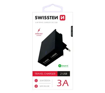 SWISSTEN punjač za AC220, 2xUSB, 3.1A, SMART IC, držač, crni - 03100019 - Strmec, Sveta Nedelja