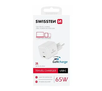 SWISSTEN punjač GaN 1x USB-C 65W POWER DELIVERY, bijeli - 03100043 - Strmec, Sveta Nedelja