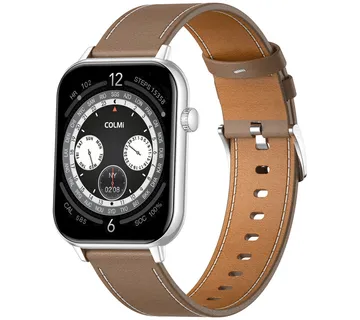 COLMI C28 Smartwatch – Silver + Brown Leather Strap - Strmec, Sveta Nedelja