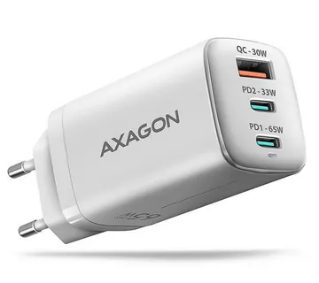 AXAGON ACU-DPQ65W 1x USB-A / 2x USB-C, PD 3.0 / QC4+ / PPS, 65W, white ACU-DPQ65W - Strmec, Sveta Nedelja