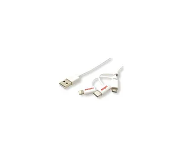Roline USB2.0 kabel za punjenje i prijenos podataka, 8pin + MicroB + Type-C, 1.0m, bijeli - Strmec, Sveta Nedelja