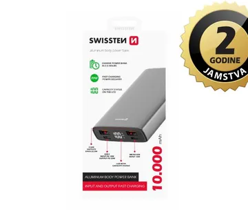 Dodatna baterija - Power Bank SWISSTEN 10000mAh, USB, USB-C, microSD, aluminij - 03130021 - Strmec, Sveta Nedelja
