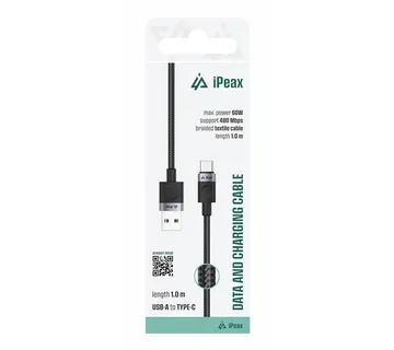 iPEAX KABEL TEXTILE USB-A/USB-C 1M, 60W, 3A, USB 2.0 crni - 03090064 - Strmec, Sveta Nedelja