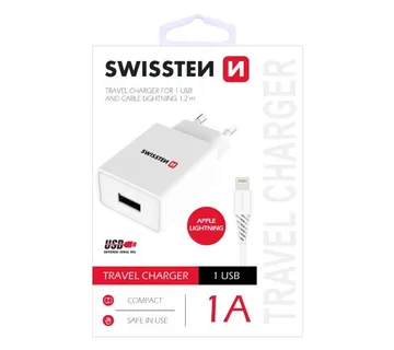 SWISSTEN punjač za AC220, 1xUSB, 1A, bijeli + LIGHTNING kabel - 03100004 - Strmec, Sveta Nedelja