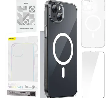 Phone case Baseus Magnetic Crystal Clear for iPhone 13 (transparent) with all-tempered-glass screen protector and cleaning kit - Strmec, Sveta Nedelja