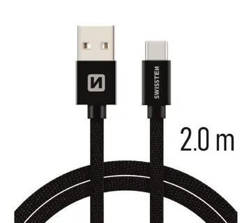 SWISSTEN kabel USB/USB-C, platneni, 3A, 2m, crni - 03080055 - Strmec, Sveta Nedelja