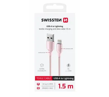 SWISSTEN kabel USB/Lightning TEXTILE II, 3A, 480 Mb/s, 1,5m rozi - 03080121 - Strmec, Sveta Nedelja