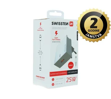 SWISSTEN punjač za AC220, 1xUSB-C, Sup Fast, Samsung, 25W, USB-C kabel , bijeli - Strmec, Sveta Nedelja
