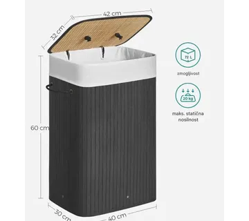 Songmics folding bamboo basket with lid - black, 72 l - Strmec, Sveta Nedelja