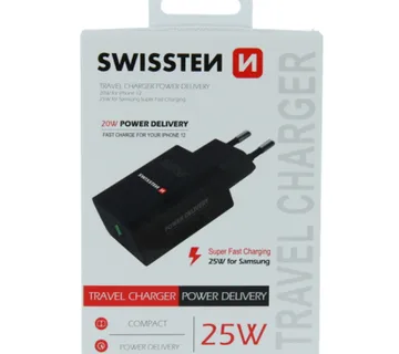 SWISSTEN punjač za AC220, 1xUSB-C, PD 25W, za iPhone i Samsung, crni - Strmec, Sveta Nedelja