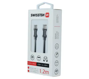 SWISSTEN kabel USB-C/USB-C, platneni, 3A, 1.2m, crni - 03080069 - Strmec, Sveta Nedelja