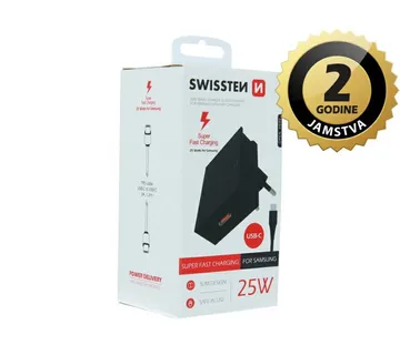SWISSTEN punjač za AC220, 1xUSB-C, Super fast za Samsung, 25W, kabel USB-C, crni - Strmec, Sveta Nedelja