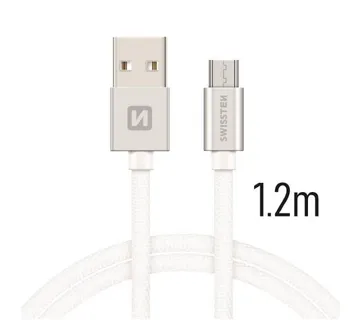SWISSTEN kabel USB/microUSB, platneni, 3A, 1.2m, srebrni - 03080038 - Strmec, Sveta Nedelja