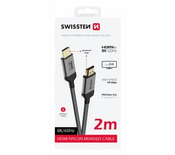 SWISSTEN kabel HDMI 2.1, 120Hz, 48GB/s, 8K, 2m, pozlaćeni konekori, crni - 05140022 - Strmec, Sveta Nedelja