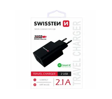 SWISSTEN punjač za AC220, 2xUSB, 2.1A, SMART IC, crni - Strmec, Sveta Nedelja