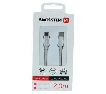 SWISSTEN kabel USB-C/USB-C , platneni, 2 m,srebrni - 03080110 - Strmec, Sveta Nedelja