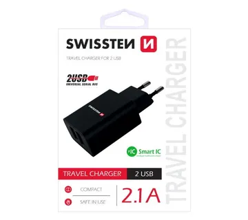 SWISSTEN punjač za AC220, 2xUSB, 2.1A, SMART IC, crni - 03100009 - Strmec, Sveta Nedelja