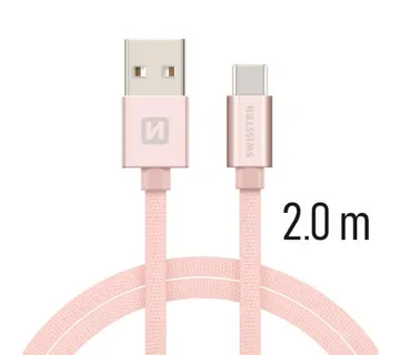 SWISSTEN kabel USB/USB-C, platneni, 3A, 2m, rozo/zlatni - 03080058 - Strmec, Sveta Nedelja