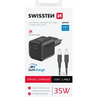 SWISSTEN punjač za AC220, GaN, 1xUSB-C, 1A, crni + USB-C kabel - Strmec, Sveta Nedelja