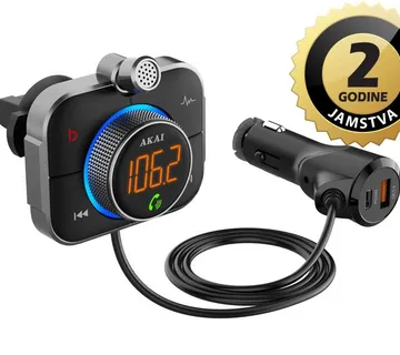 AKAI FM transmiter PRO, USB+C punjač, BT, HandF, microSD, 12-24V, crni FMT-95BT - 05160020 - Strmec, Sveta Nedelja