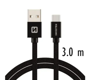 SWISSTEN kabel USB/USB-C, platneni, 3A, 3m, crni - 03080059 - Strmec, Sveta Nedelja