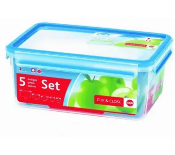 Emsa CLIP & CLOSE food storage container set, 5 pieces (transparent/blue, 4 rectangular, 1 round container + 5 lids) - Strmec, Sveta Nedelja