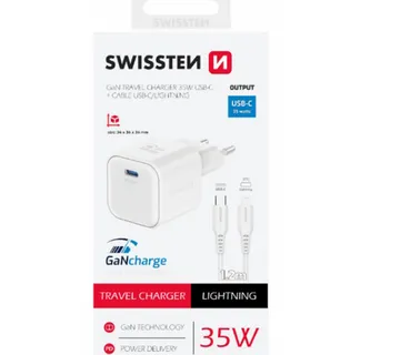 SWISSTEN punjač za AC220, GaN, 1xUSB-C, 1A, bijeli + Lightning kabel - Strmec, Sveta Nedelja