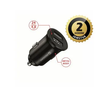 SWISSTEN punjač za auto, 2xUSB, 4.8A, 12-24V, metalic, crni - Strmec, Sveta Nedelja