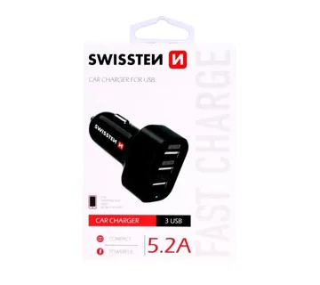 SWISSTEN punjač za auto, 3xUSB, 5.2A, 12-24V, crni - 03110009 - Strmec, Sveta Nedelja