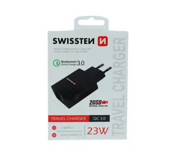 SWISSTEN punjač za AC220, 2xUSB, QUALCOMM 3.0, brzi, 23W, crni - Strmec, Sveta Nedelja