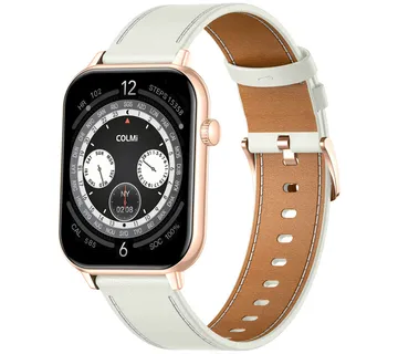 COLMI C28 Smartwatch in Gold with a White Leather Strap - Strmec, Sveta Nedelja