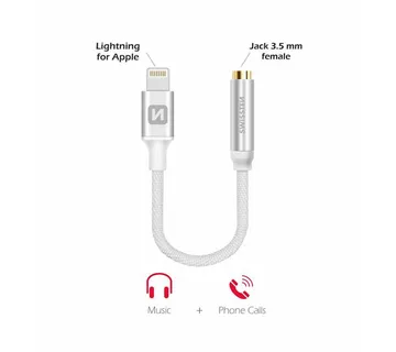 SWISSTEN kabel audio, platneni LIGHTNING /3,5 ženski jack - 15cm srebrni - 03080112 - Strmec, Sveta Nedelja